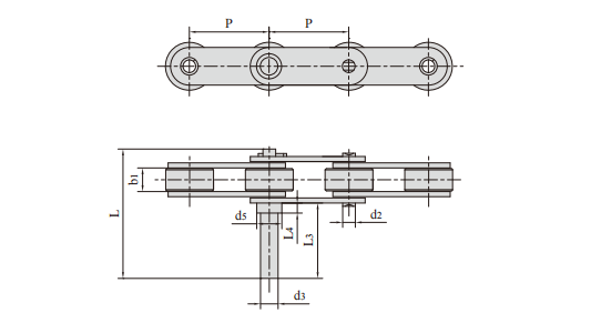   Double Pitch Conveying Roller Chain with Extended Pins   