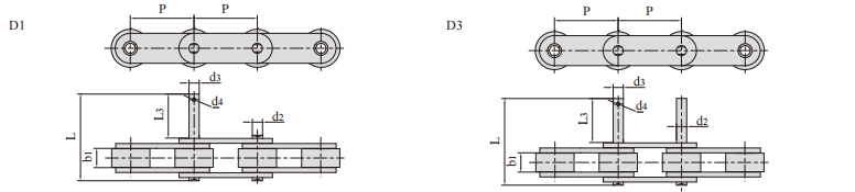   Double Pitch Conveying Roller Chain with Extended Pins   