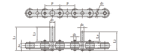   Double Pitch Conveying Roller Chain with Extended Pins   