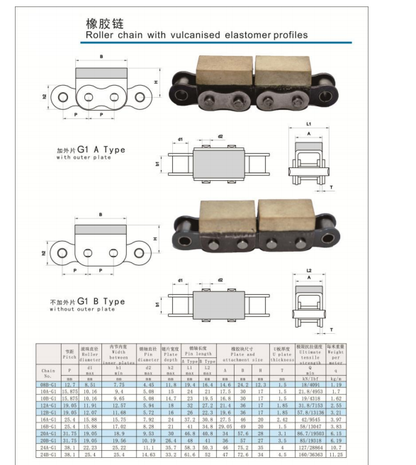   ROLLER CHAIN WITH VULCANISED ELASTOMER PROFILES   